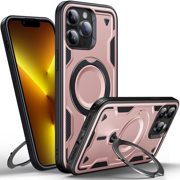 Ntech Magsafe Hoesje Geschikt voor iPhone 13 Pro Max Hoesje Rose Goud - Armor Hoesje met Met Draaibare Ring Houder