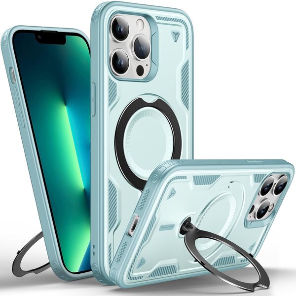 Ntech Magsafe Hoesje Geschikt voor iPhone 13 Pro Max Hoesje Lake Blauw - Armor Hoesje met Met Draaibare Ring Houder