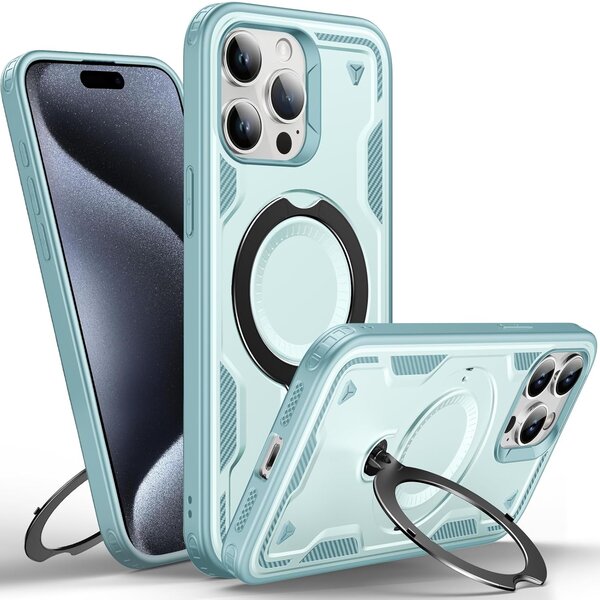 Ntech Magsafe Hoesje Geschikt voor iPhone 15 Pro Max Hoesje Lake Blauw - Armor Hoesje met Met Draaibare Ring Houder
