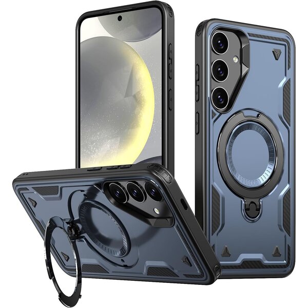 Ntech Magsafe Hoesje Geschikt voor Samsung Galaxy S23 Hoesje Navy - Armor Hoesje met Met Draaibare Ring Houder