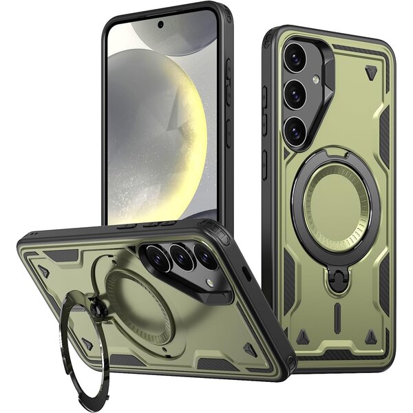 Ntech Magsafe Hoesje Geschikt voor Samsung Galaxy S23 Plus Hoesje Olijgroen - Armor Hoesje met Met Draaibare Ring Houder