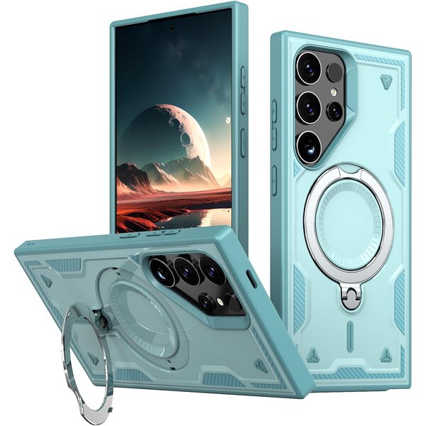 Ntech Magsafe Hoesje Geschikt voor Samsung Galaxy S23 Ultra / S22 Ultra  Hoesje Lake Blauw - Armor Hoesje met Met Draaibare Ring Houder