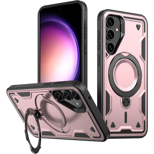 Ntech Magsafe Hoesje Geschikt voor Samsung Galaxy S23 FE Hoesje Rose Goud - Armor Hoesje met Met Draaibare Ring Houder