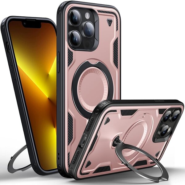 Ntech Magsafe Hoesje Geschikt voor iPhone 13 Pro Hoesje Rose Goud - Armor Hoesje met Met Draaibare Ring Houder