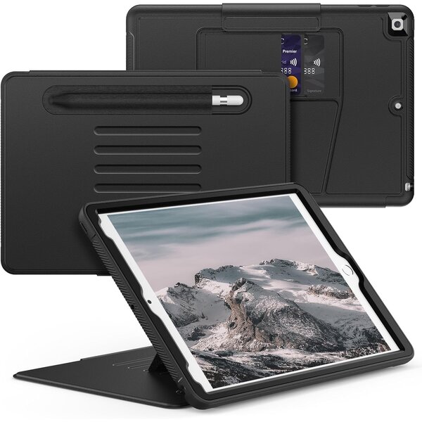 Ntech Tablet Hoes Geschikt Voor iPad 5e / 6e generatie Zwart -  iPad Hoes 5e, 6e, Air 1e, Air 2e Generatie - 9.7 inch (2017/2018) hoes met Multi-Angle Magnetic Stand, Auto Sleep/Wake, Pencil Houder - Extra Stevig - Schokbestendig