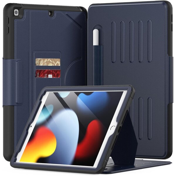Ntech Tablet Hoes Geschikt Voor iPad 5e / 6e generatie Blauw -  iPad Hoes 5e, 6e, Air 1e, Air 2e Generatie - 9.7 inch (2017/2018) hoes met Multi-Angle Magnetic Stand, Auto Sleep/Wake, Pencil Houder - Extra Stevig - Schokbestendig