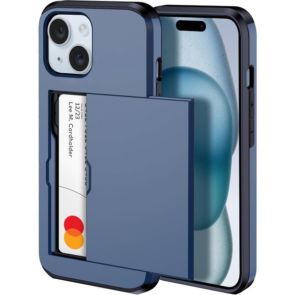 Ntech Hoesje Geschikt voor iPhone 15 Plus Hoesje Navy - shockproof Backcover met pasjeshouder - Ruimte voor 2 pasjes