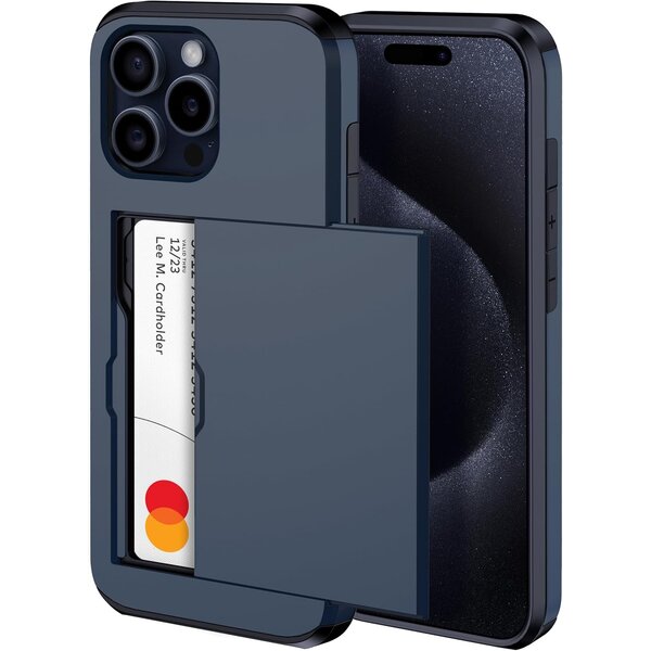 Ntech Hoesje Geschikt voor iPhone 15 Pro Max Hoesje Navy - shockproof Backcover met pasjeshouder - Ruimte voor 2 pasjes