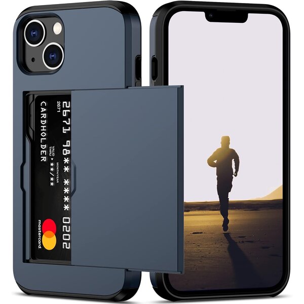 Ntech Hoesje Geschikt voor iPhone 13 Hoesje Navy - shockproof Backcover met pasjeshouder - Ruimte voor 2 pasjes
