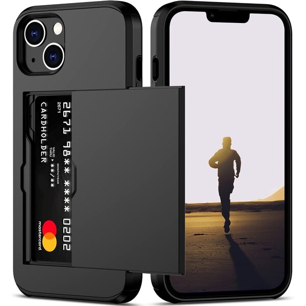 Ntech Hoesje Geschikt voor iPhone 13 Hoesje Zwart - shockproof Backcover met pasjeshouder - Ruimte voor 2 pasjes