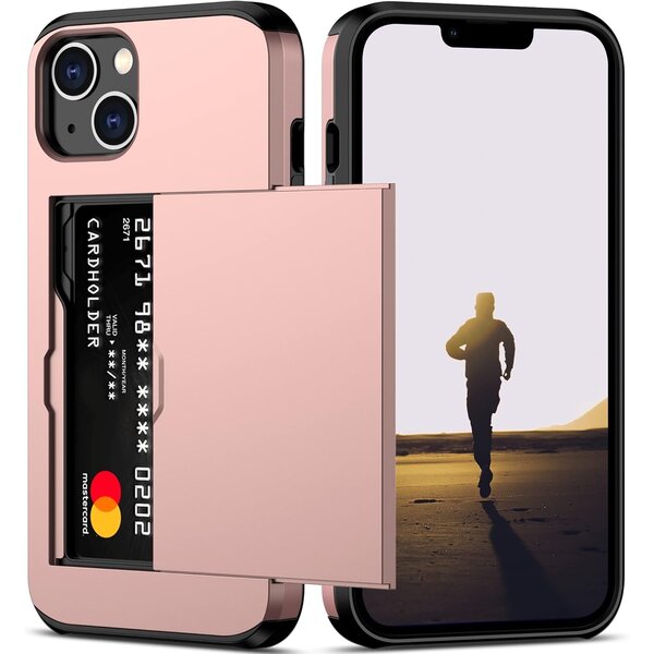 Ntech Hoesje Geschikt voor iPhone 13 Hoesje Rose Goud - shockproof Backcover met pasjeshouder - Ruimte voor 2 pasjes