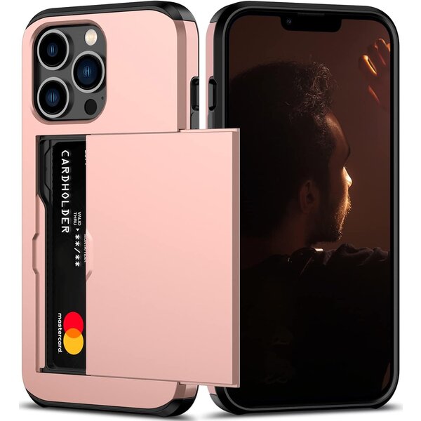 Ntech Hoesje Geschikt voor iPhone 13 Pro Hoesje Rose Goud - shockproof Backcover met pasjeshouder - Ruimte voor 2 pasjes