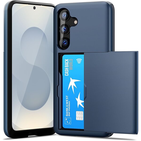 Ntech Hoesje Geschikt voor Samsung Galaxy S25 Plus / S24 Plus Hoesje Navy - shockproof Backcover met pasjeshouder - Ruimte voor 2 pasjes
