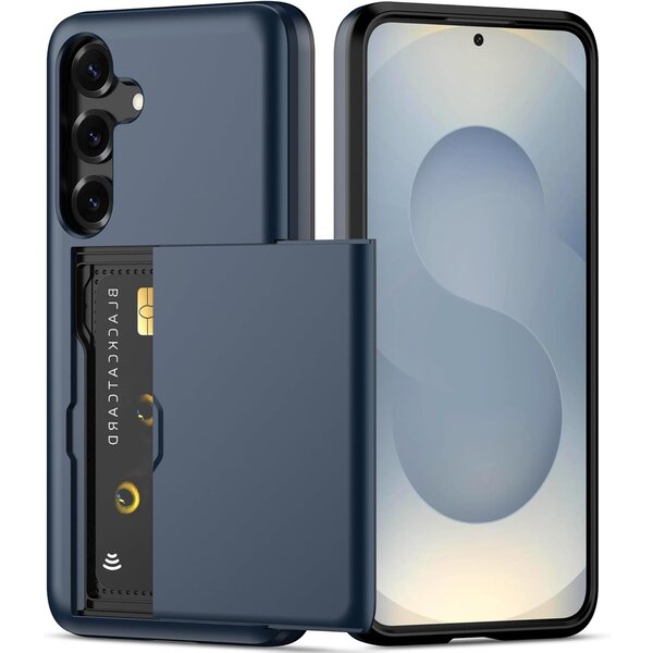 Ntech Hoesje Geschikt voor Samsung Galaxy S25 / S24 Hoesje Navy - shockproof Backcover met pasjeshouder - Ruimte voor 2 pasjes