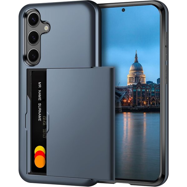 Ntech Hoesje Geschikt voor Samsung Galaxy S24 FE Hoesje Navy - shockproof Backcover met pasjeshouder - Ruimte voor 2 pasjes