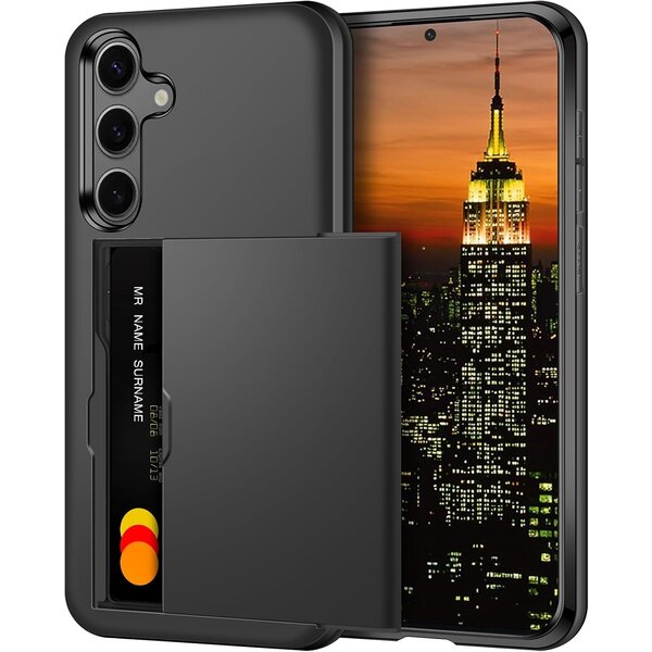 Ntech Hoesje Geschikt voor Samsung Galaxy S24 FE Hoesje Zwart - shockproof Backcover met pasjeshouder - Ruimte voor 2 pasjes