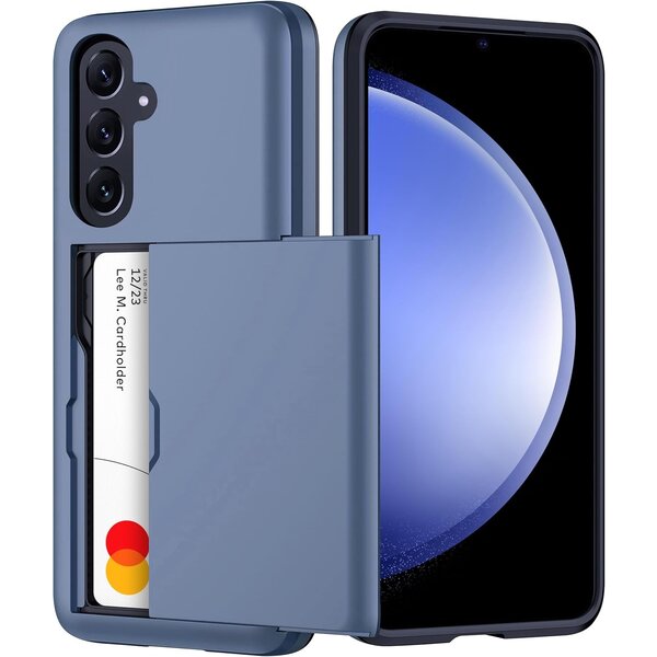 Ntech Hoesje Geschikt voor Samsung Galaxy S23 FE Hoesje Navy - shockproof Backcover met pasjeshouder - Ruimte voor 2 pasjes