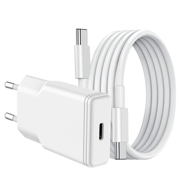Ntech USB C Adapter 20W snellader met (1m) USB C naar USB C kabel Geschikt voor Samsung Galaxy A56 / A36 / A26 / S25 / S25 Ultra / S25 Edge / A16 / A25/A34/A35/A53/ A54 / A55 / S22 / S23 FE / S24 / S24 Ultra / S24 FE / iPhone 15 / 15 Pro / 16 / 16 Pro Max