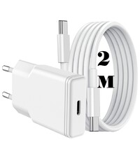 Ntech USB C Adapter 20W snellader met (2m) USB C naar USB C kabel