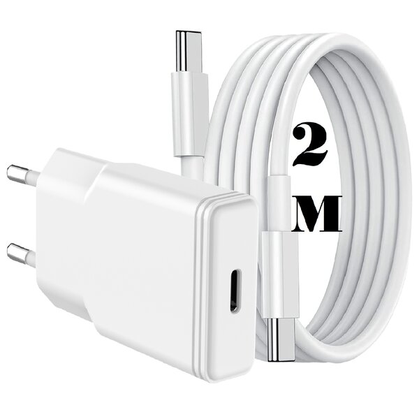 Ntech USB C Adapter 20W snellader met (2m) USB C naar USB C kabel Geschikt voor Samsung A56 / A36 / A26 / S25 / S25 Ultra / S25 Edge / A16 / A25  / A34 / A35 /A53 / A54 / A55 / S22 / S23 FE / S24 / S24 Ultra / S24 FE / iPhone 15 / 15 Pro / 16 / 16 Pro Max