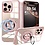 Ntech Magsafe Hoesje Geschikt voor iPhone 16 Pro Max hoesje Rose Goud Transparant - Met kickstand Draaibare Ring Houder