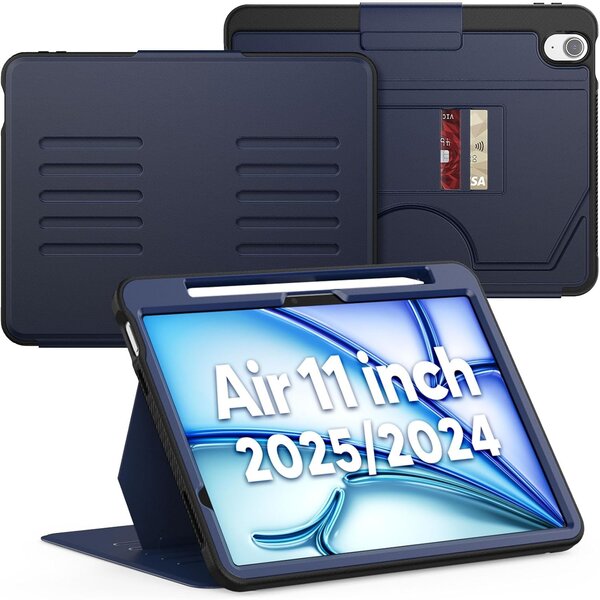 Ntech Tablet Hoes Geschikt Voor iPad Air 11-Inch M3/M2 (2025/2024) Blauw -  iPad Air 5/4 (2022/2020 5th/4th Generation 10.9-Inch) generatie hoes met Multi-Angle Magnetic Stand, Auto Sleep/Wake, Pencil Houder - Extra Stevig - Schokbestendig