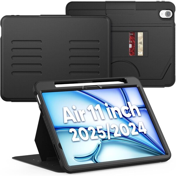 Ntech Tablet Hoes Geschikt Voor iPad Air 11-Inch M3/M2 (2025/2024) Zwart -  iPad Air 5/4 (2022/2020 5th/4th Generation 10.9-Inch) generatie hoes met Multi-Angle Magnetic Stand, Auto Sleep/Wake, Pencil Houder - Extra Stevig - Schokbestendig