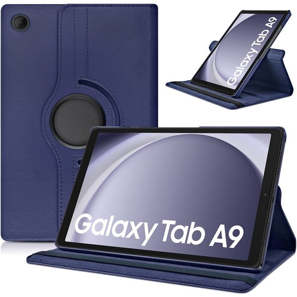 Ntech Hoes Geschikt voor Samsung Galaxy Tab A11 / A9 Hoes Case Hoesje 360 Draaibaar Donker Blauw - Hoesje Geschikt voor Samsung Tab A11 / A9 Hoes Cover Draaibaar