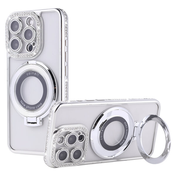 Ntech Hoesje Geschikt voor iPhone 15 Pro Max Magsafe hoesje Zliver - Lens beschermer ring Luxury Bling Sparkly Diamond  backcover