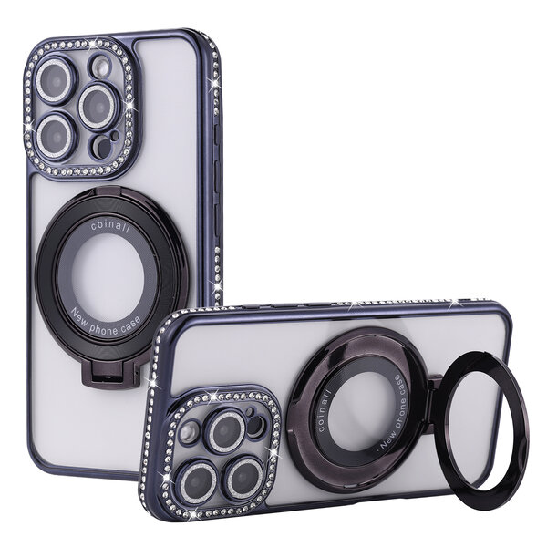 Ntech Hoesje Geschikt voor iPhone 15 Pro Max Magsafe hoesje Zwart - Lens beschermer ring Luxury Bling Sparkly Diamond  backcover