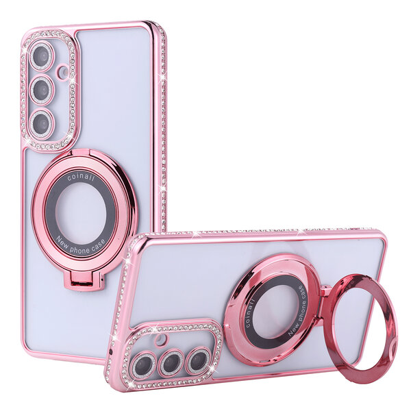 Ntech Hoesje Geschikt voor Samsung Galaxy A55 Magsafe hoesje Rose Goud - Lens beschermer ring Luxury Bling Sparkly Diamond  backcover