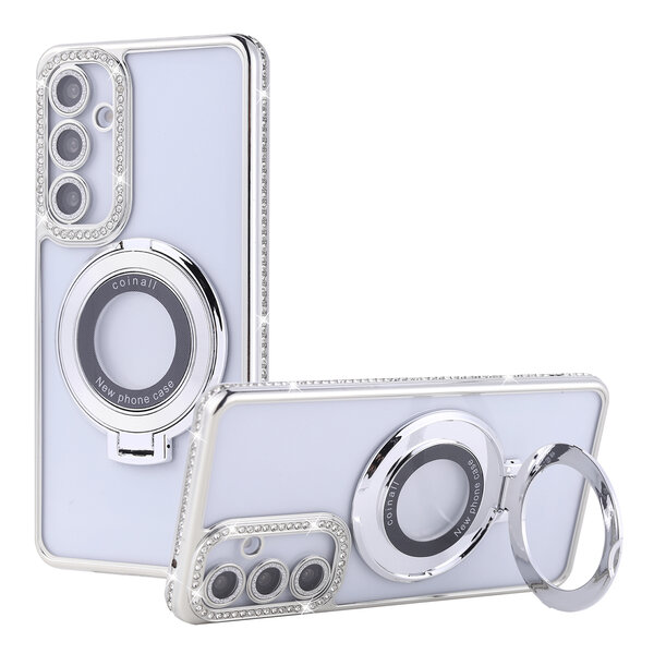 Ntech Hoesje Geschikt voor Samsung Galaxy A55 Magsafe hoesje Zliver - Lens beschermer ring Luxury Bling Sparkly Diamond  backcover