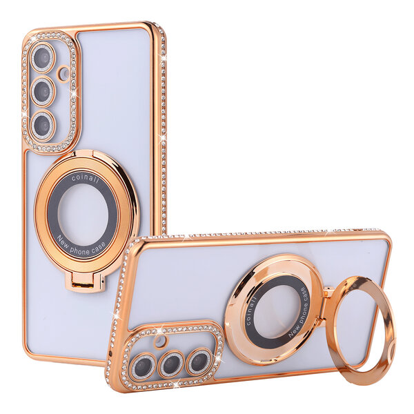 Ntech Hoesje Geschikt voor Samsung Galaxy A35 Magsafe hoesje Goud - Lens beschermer ring Luxury Bling Sparkly Diamond  backcover