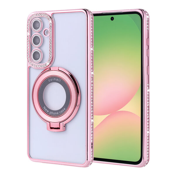 Ntech Hoesje Geschikt voor Samsung Galaxy A56 Magsafe hoesje Rose Goud - Lens beschermer ring Luxury Bling Sparkly Diamond  backcover