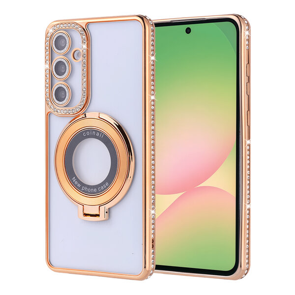 Ntech Hoesje Geschikt voor Samsung Galaxy A36 Magsafe hoesje Goud - Lens beschermer ring Luxury Bling Sparkly Diamond  backcover