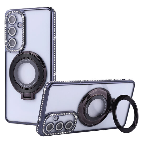 Ntech Hoesje Geschikt voor Samsung Galaxy S25 Ultra Magsafe hoesje Zwart - Lens beschermer ring Luxury Bling Sparkly Diamond  backcover