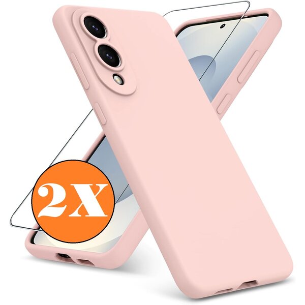 Ntech Hoesje geschikt voor Samsung Galaxy S25 Edge Hoesje siliconen Pink Sand zacht siliconen hoesje TPU - met Samsung S25 Edge Screenprotector - 2 stuks