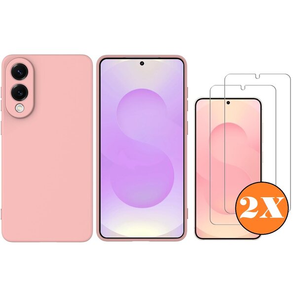 Ntech Hoesje geschikt voor Samsung Galaxy S25 Edge Hoesje siliconen Licht Roze zacht siliconen hoesje TPU - met Samsung S25 Edge Screenprotector - 2 stuks