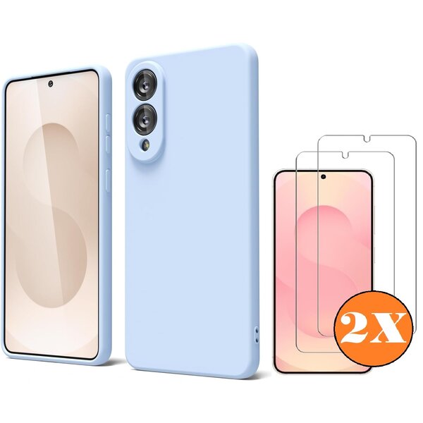Ntech Hoesje geschikt voor Samsung Galaxy S25 Edge Hoesje siliconen Licht Blauw zacht siliconen hoesje TPU - met Samsung S25 Edge Screenprotector - 2 stuks
