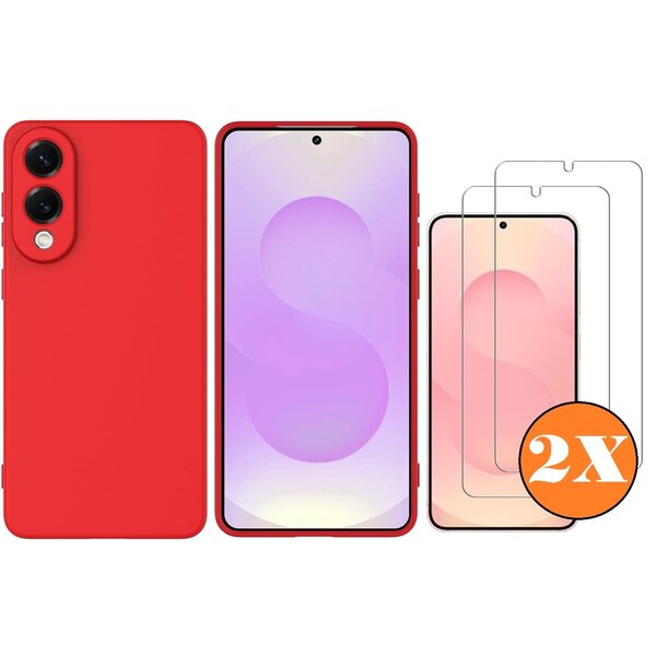 Ntech Hoesje geschikt voor Samsung Galaxy S25 Edge Hoesje siliconen Rood zacht siliconen hoesje TPU - met Samsung S25 Edge Screenprotector - 2 stuks