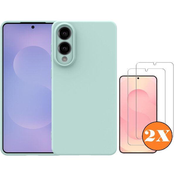 Ntech Hoesje geschikt voor Samsung Galaxy S25 Edge Hoesje siliconen Mint Groen zacht siliconen hoesje TPU - met Samsung S25 Edge Screenprotector - 2 stuks