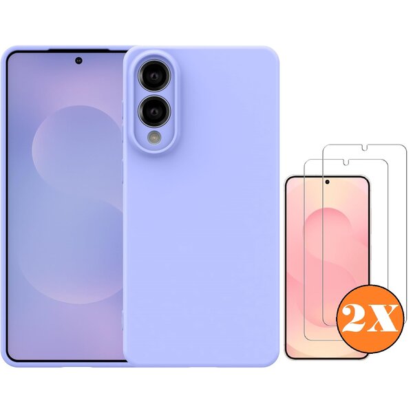 Ntech Hoesje geschikt voor Samsung Galaxy S25 Edge Hoesje siliconen Lila zacht siliconen hoesje TPU - met Samsung S25 Edge Screenprotector - 2 stuks