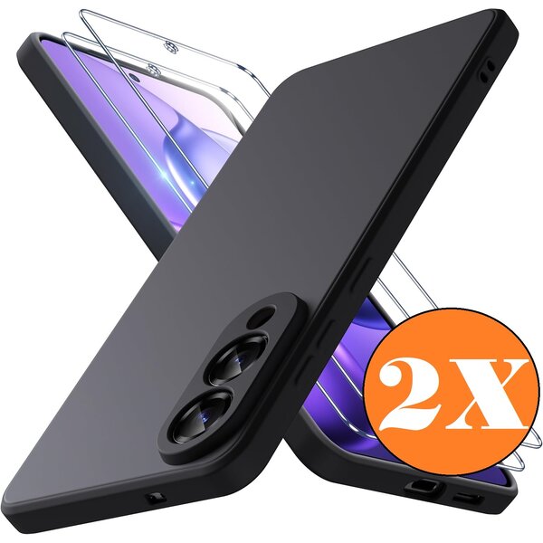 Ntech Hoesje geschikt voor Samsung Galaxy S25 Edge Hoesje siliconen Zwart zacht siliconen hoesje TPU - met Samsung S25 Edge Screenprotector - 2 stuks