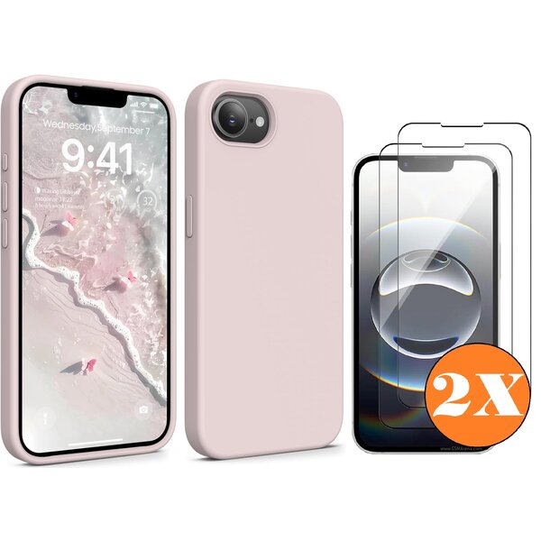 Ntech Hoesje geschikt voor iPhone 16e Hoesje siliconen Pink Sand zacht siliconen hoesje TPU - met Screenprotector iPhone 16e Gehard Glas - 2 stuks
