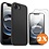 Ntech Hoesje geschikt voor iPhone 16e / iPhone 17e Hoesje siliconen Zwart zacht siliconen hoesje TPU - met Screenprotector iPhone 16e / iPhone 17e Gehard Glas - 2 stuks