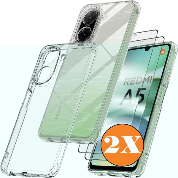 Ntech Hoesje Geschikt voor Xiaomi Redmi A5 4G / Poco C71 4G transparant hoesje Anti Shock silicone hoesje met 2 Pack Screenprotector tempered glass