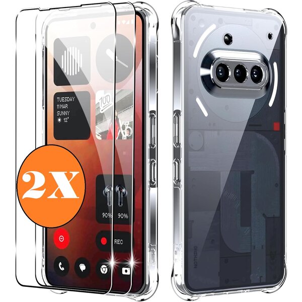 Ntech Hoesje Geschikt voor Nothing Phone 3a transparant hoesje Anti Shock silicone hoesje met 2 Pack Screenprotector tempered glass