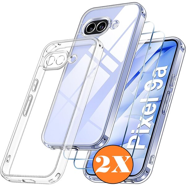 Ntech Hoesje Geschikt voor Google Pixel 9a transparant Anti Shock silicone hoesje met Google Pixel 9a Screenprotector tempered glass 2x
