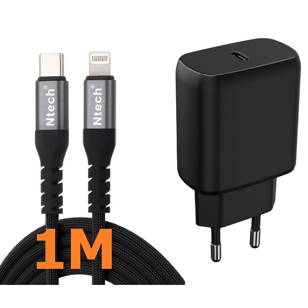 Ntech USB C Adapter / Oplader - Lader 25W Zwart Geschikt voor iPhone 14 / 14 Pro / 14 Max / 13 / 13 Pro / 13 Pro Max / 12 / 11 / Xr / Xs Max / 8 / 8 Plus / Pro - Oplader / Snellader
