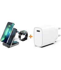 Ntech Draadloze Oplader 15w 3 in 1 met USB C Adapter / iPhone Oplader 20w